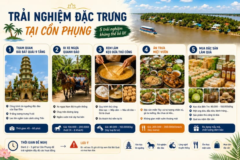 Các trải nghiệm tại Cồn Phụng