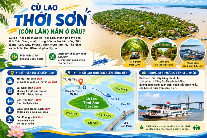 Cảnh sông nước tại Cù lao Thới Sơn, còn gọi là Cồn Lân
