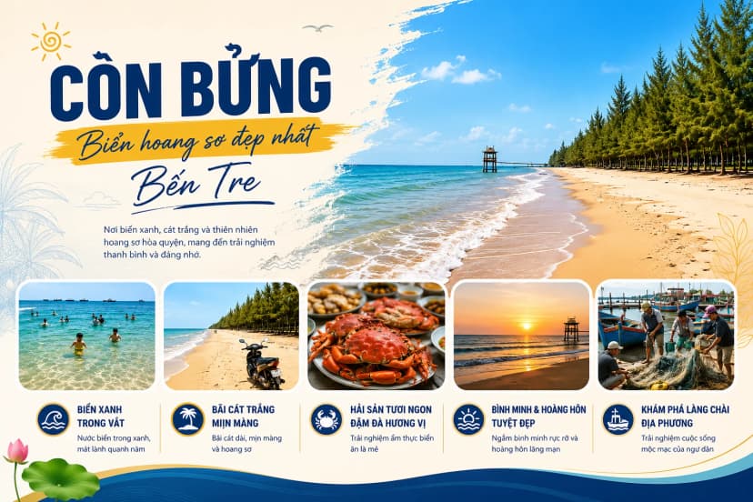 Cồn Bửng Bến Tre hay biển Thạnh Phú nhìn từ bờ