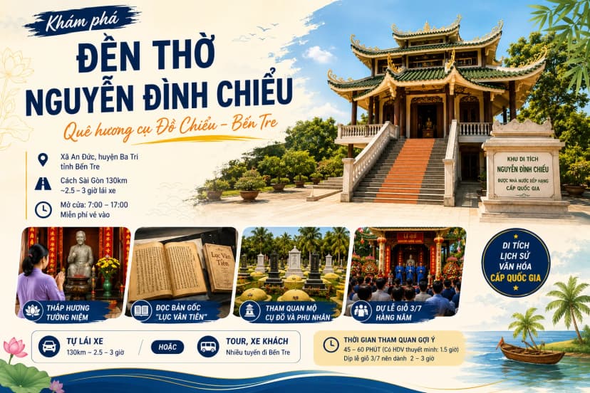 Đền thờ Nguyễn Đình Chiểu tại khu vực Bến Tre