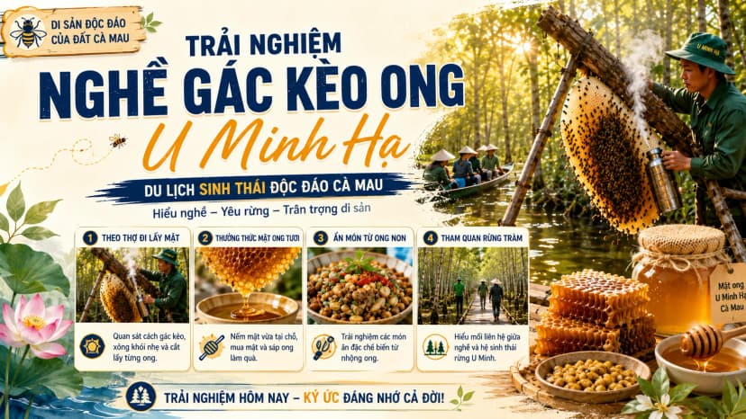 Du khách tìm hiểu nghề gác kèo ong tại vùng U Minh Hạ Cà Mau