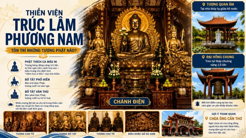 Tượng Phật và không gian thờ tự tại Thiền viện Trúc Lâm Phương Nam