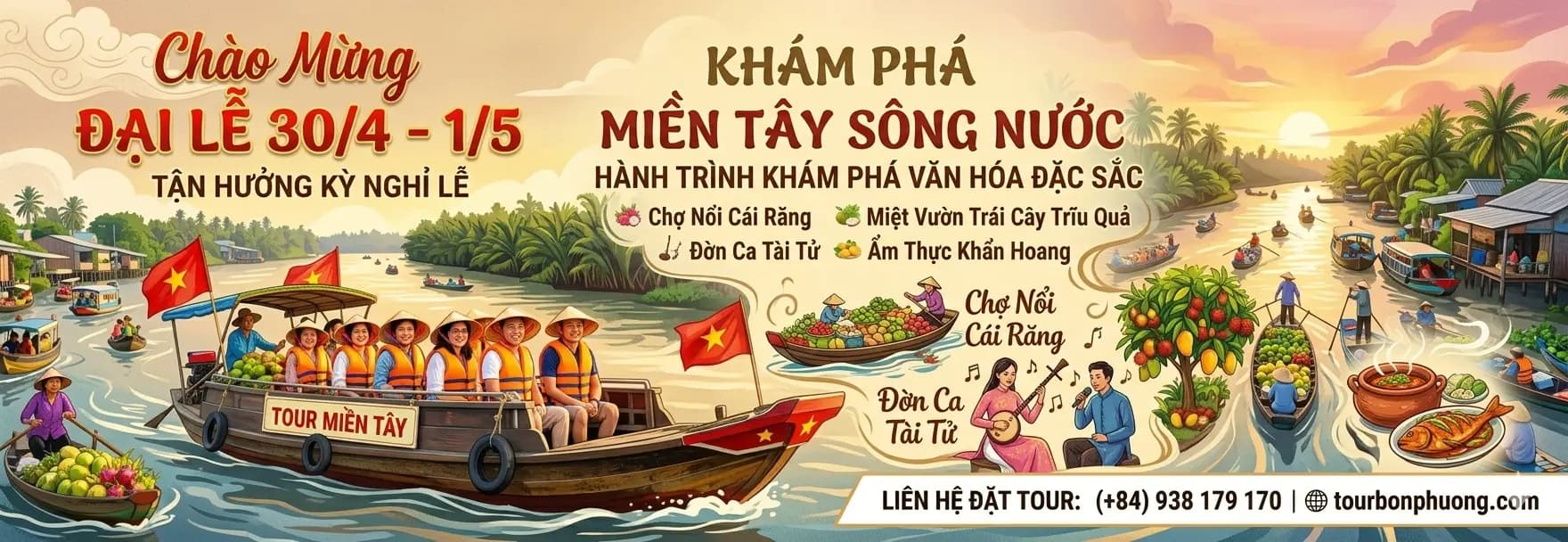 Lịch khởi hành tour Lễ 30/4 - 1/5: tour Miền Tây, Cần Thơ, Cà Mau, Châu Đốc từ TP.HCM