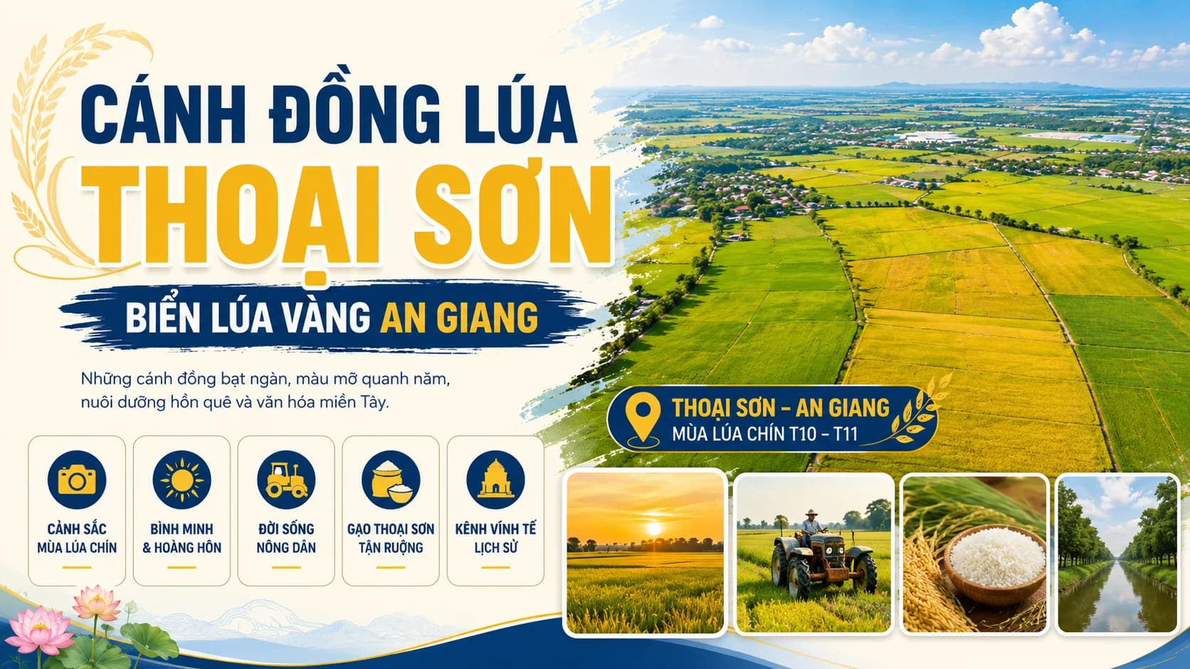 Cánh đồng lúa Thoại Sơn An Giang: Kinh nghiệm săn mùa vàng