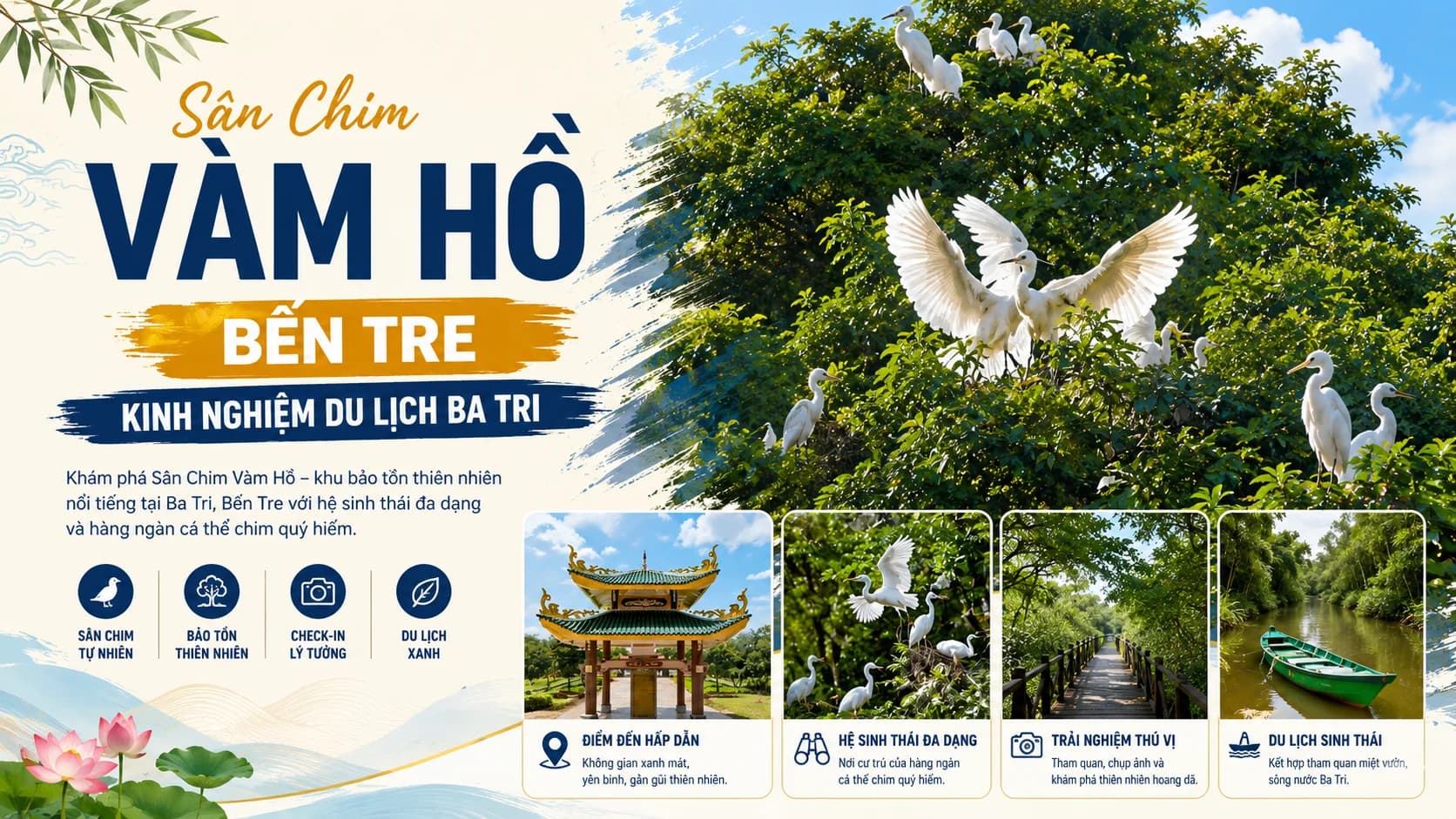 Sân Chim Vàm Hồ Bến Tre: Kinh Nghiệm Tham Quan
