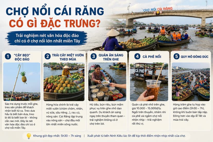 Ghe thuyền buôn bán tại chợ nổi Cái Răng Cần Thơ