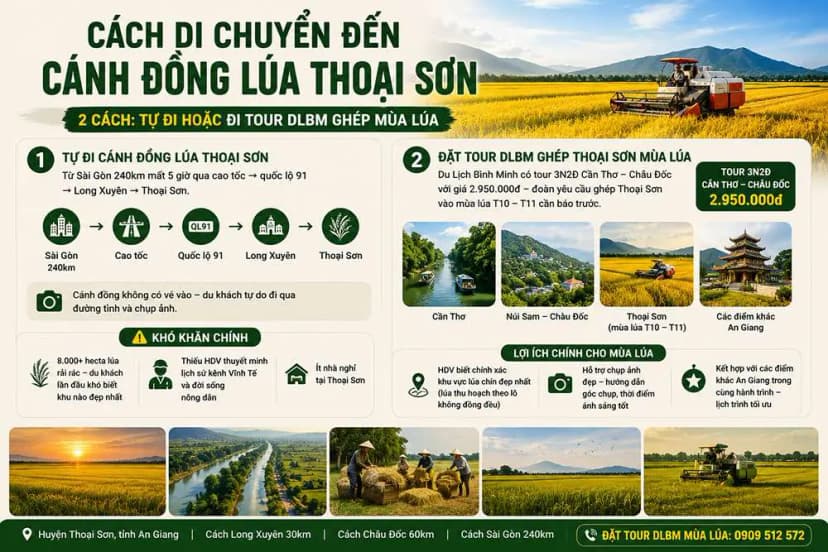 Kinh nghiệm tham quan cánh đồng lúa Thoại Sơn