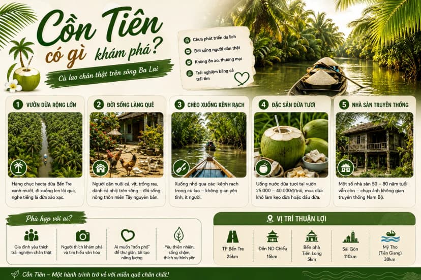 Khám phá Cồn Tiên Bến Tre và cảnh quan miệt vườn