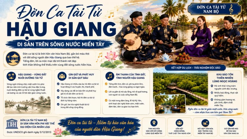 Nghệ nhân biểu diễn đờn ca tài tử Nam Bộ tại Hậu Giang