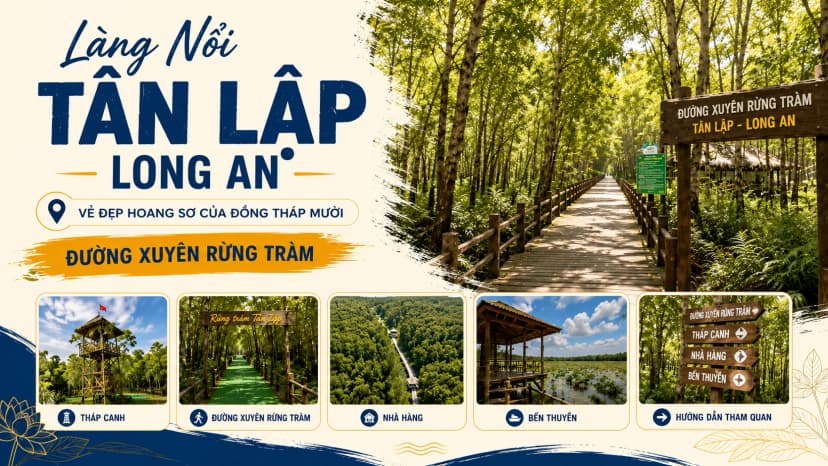 Con đường xuyên rừng tràm tại Làng nổi Tân Lập Long An