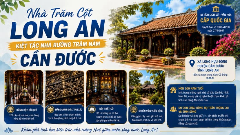 Kiến trúc gỗ tại Nhà Trăm Cột Long An