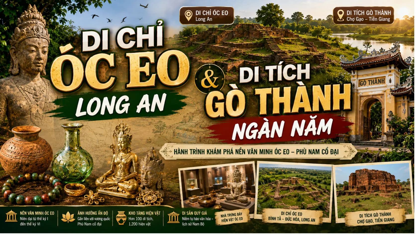 Khám phá Văn hóa Óc Eo: Di chỉ Long An & Gò Thành Tiền Giang