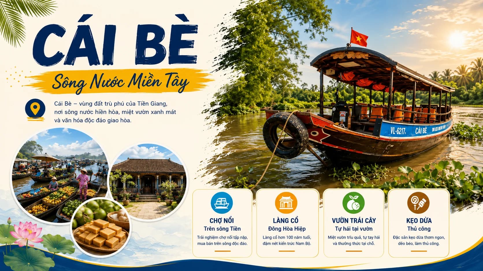 KDL Cái Bè: Làng cổ, miệt vườn và trải nghiệm sông nước