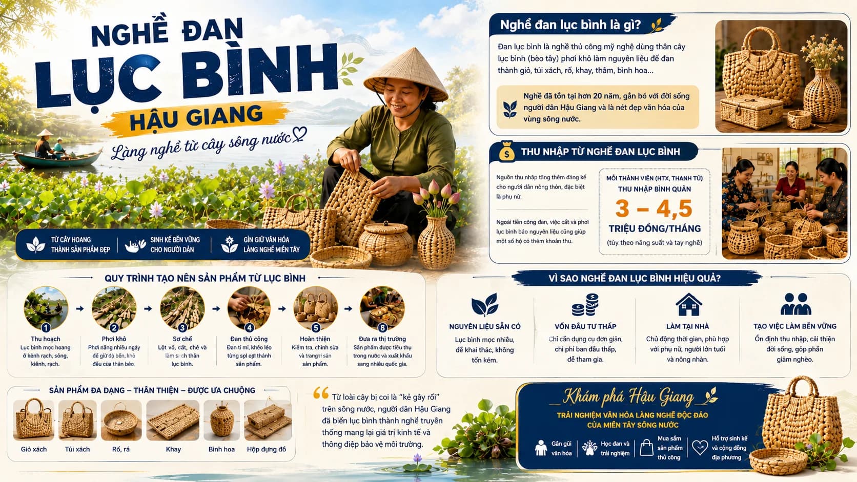 Nghề Đan Lục Bình Hậu Giang: Từ Bèo Tây Thành Đồ Mỹ Nghệ