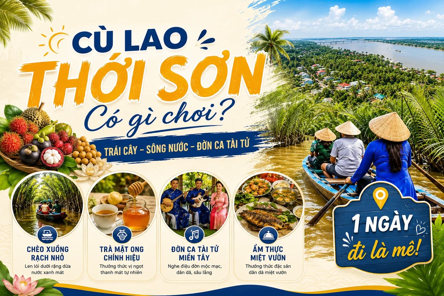 Cù Lao Thới Sơn (Cồn Lân): Vườn Trái Cây, Xuồng Ba Lá