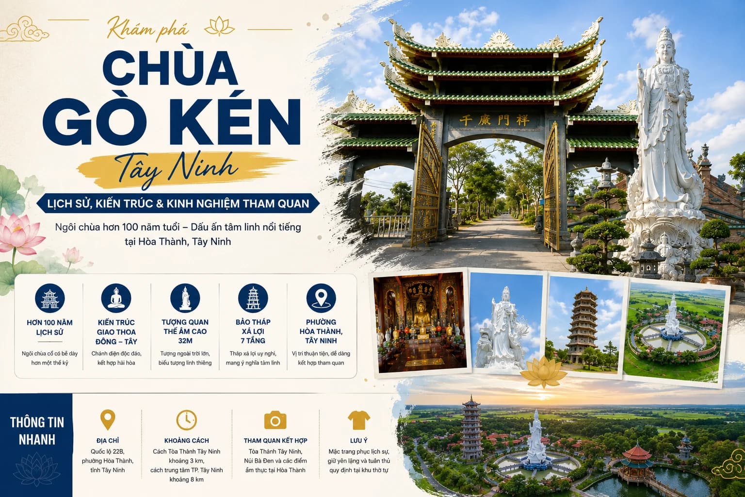 Chùa Gò Kén Tây Ninh: Lịch sử, kiến trúc và kinh nghiệm tham quan