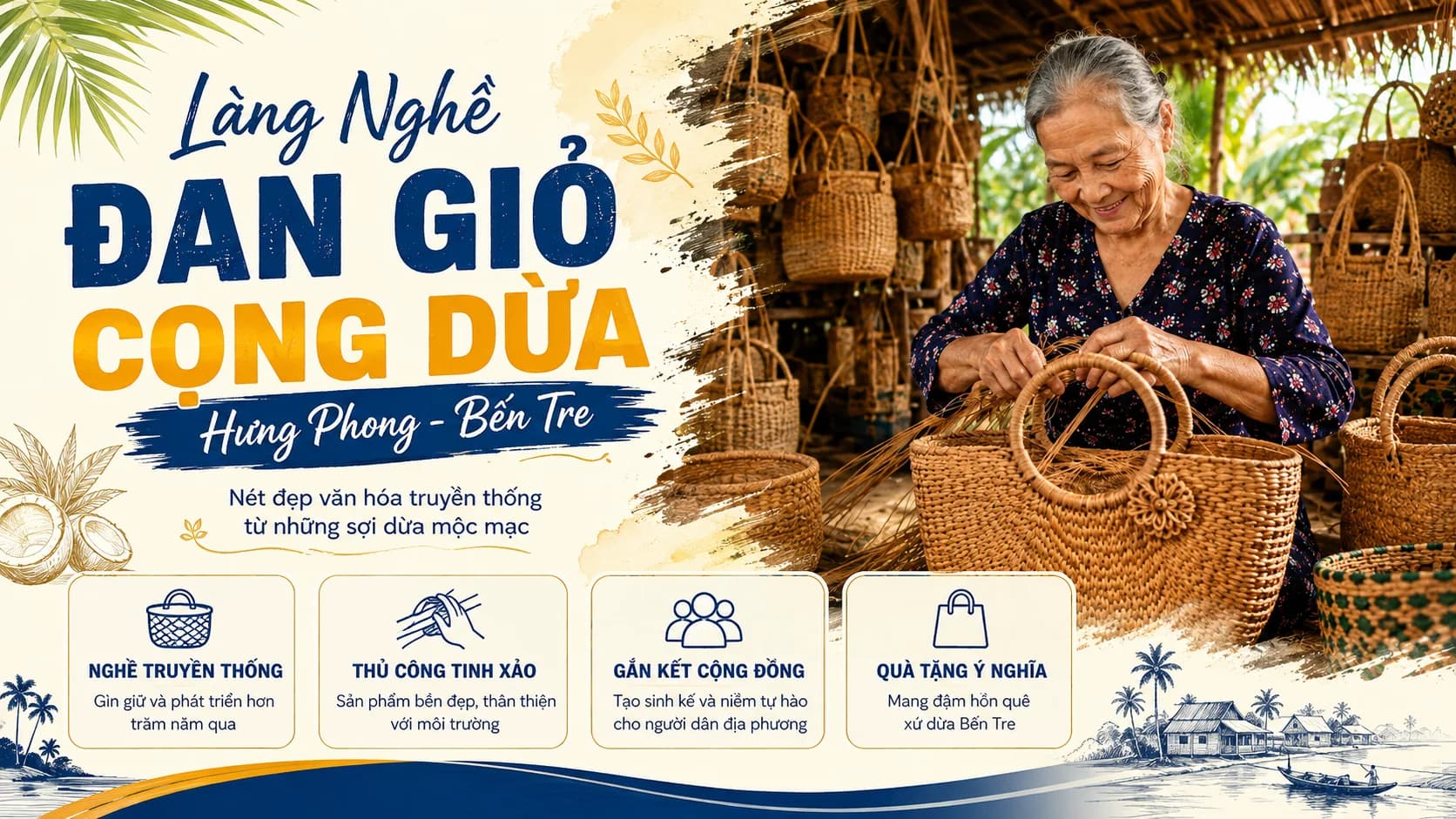Làng Nghề Đan Giỏ Cọng Dừa Hưng Phong: Nét Đẹp Cồn Ốc