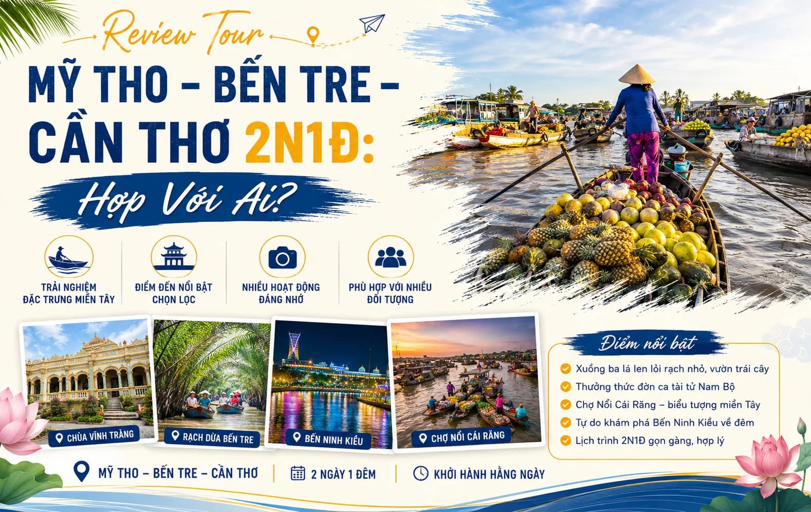 Review Tour Mỹ Tho – Bến Tre – Cần Thơ 2N1Đ: Hợp Với Ai?