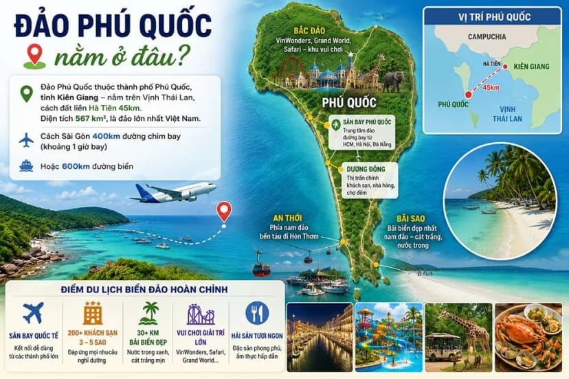 Vị trí và các khu vực du lịch chính tại Phú Quốc