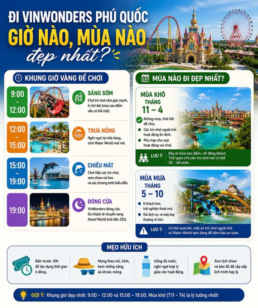 Đi VinWonders Phú Quốc giờ nào, mùa nào đẹp nhất?