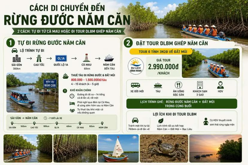 Cách di chuyển đến rừng đước Năm Căn