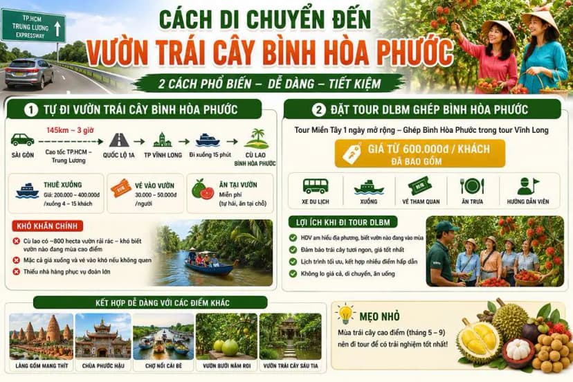 Cách di chuyển đến vườn trái cây Bình Hòa Phước