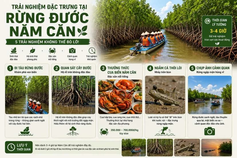 Trải nghiệm đặc trưng tại rừng đước Năm Căn