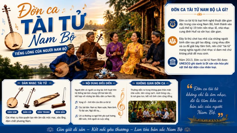 Đờn ca tài tử Nam Bộ là loại hình nghệ thuật dân gian đặc sắc của miền Tây
