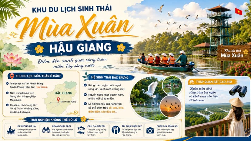 Rừng tràm và kênh nước tại Khu du lịch Mùa Xuân ở xã Tân Phước Hưng