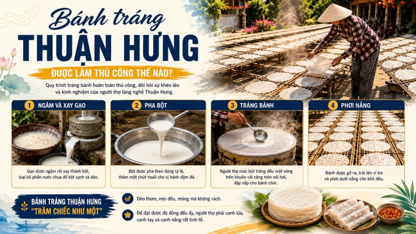 Bánh tráng Thuận Hưng được làm thủ công thế nào?