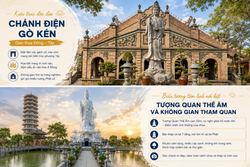 Bảo tượng Quan Thế Âm giữa hồ tại Chùa Gò Kén Tây Ninh