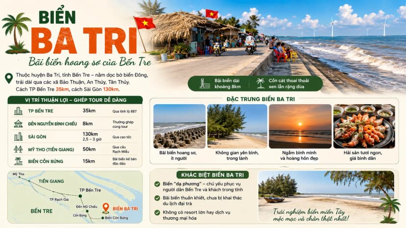 Khung cảnh bờ biển Ba Tri khu vực Bến Tre