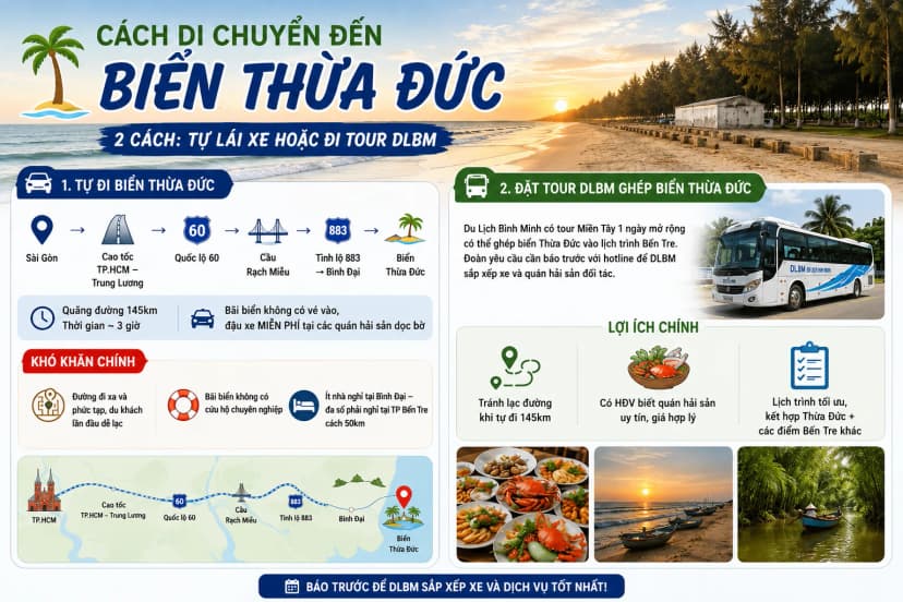 Cách di chuyển đến biển Thừa Đức Bình Đại Bến Tre từ TP.HCM