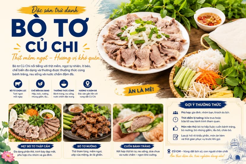 Bò tơ Củ Chi hấp cuốn bánh tráng và rau thơm
