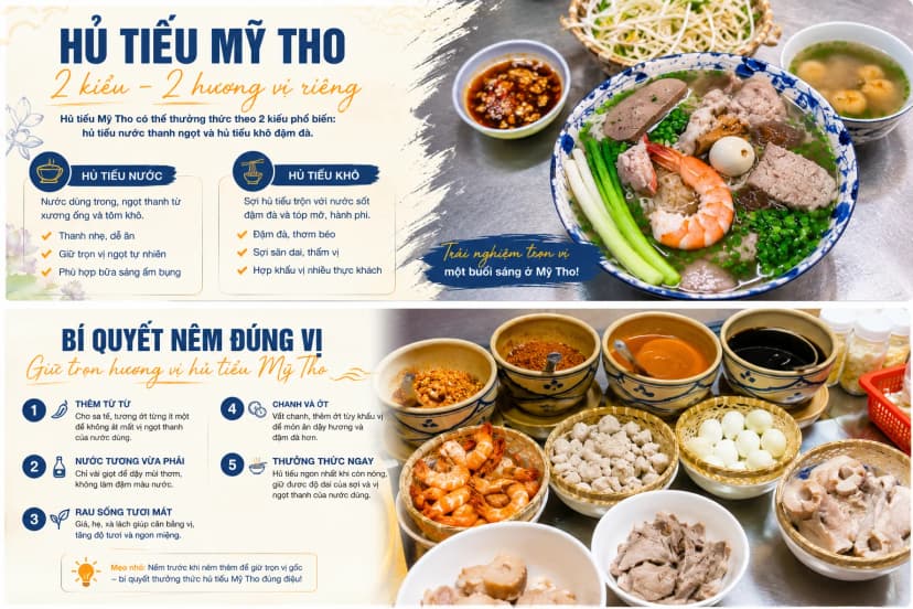 Cách ăn hủ tiếu Mỹ Tho với rau sống, chanh, ớt và gia vị ăn kèm