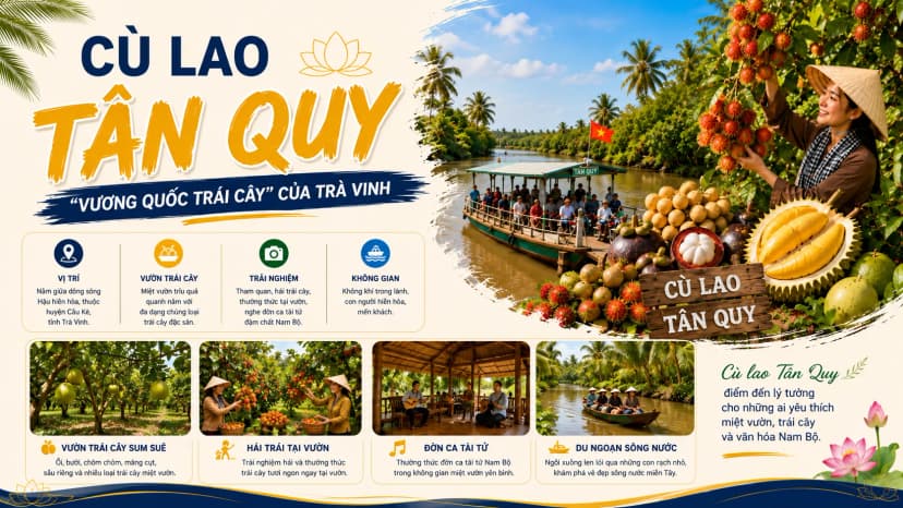 Cù lao Tân Quy Trà Vinh và vườn cây ven sông