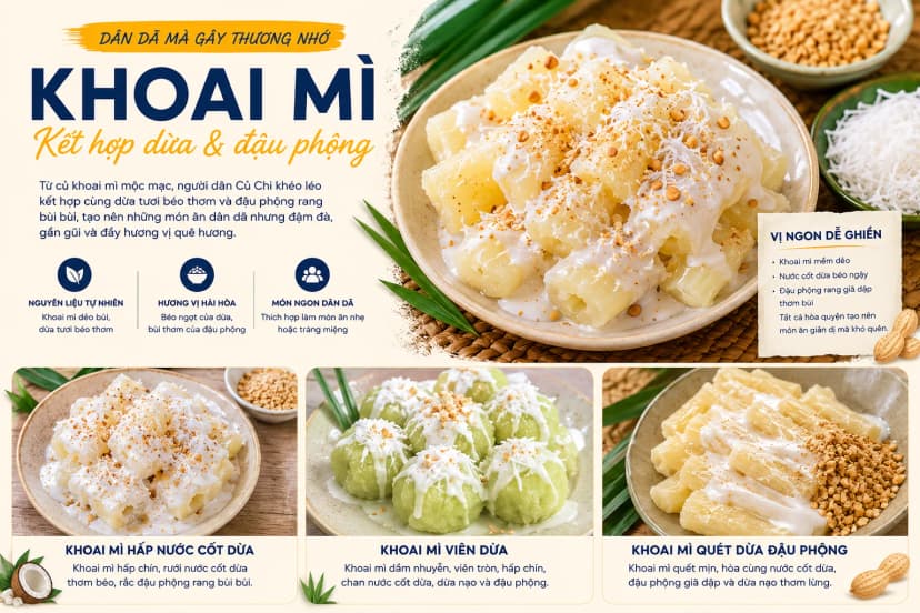 Khoai mì kết hợp dừa và đậu phộng