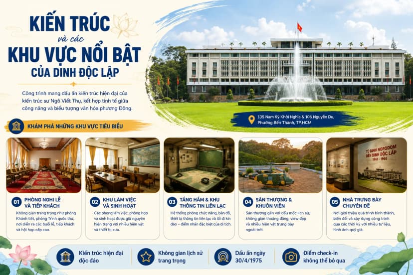 Kiến trúc và các khu vực nổi bật của Dinh Độc Lập