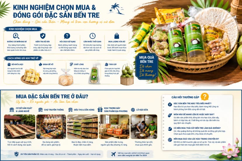 Kinh nghiệm chọn mua và đóng gói đặc sản Bến Tre làm quà