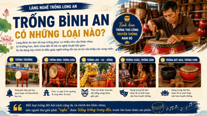 Các loại trống thủ công tại làng trống Bình An