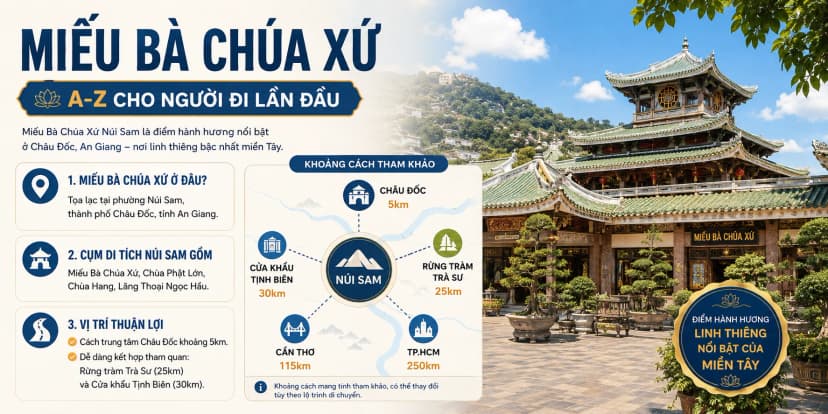 Miếu Bà Chúa Xứ Núi Sam, vị trí và các điểm tham quan nổi bật tại Châu Đốc An Giang