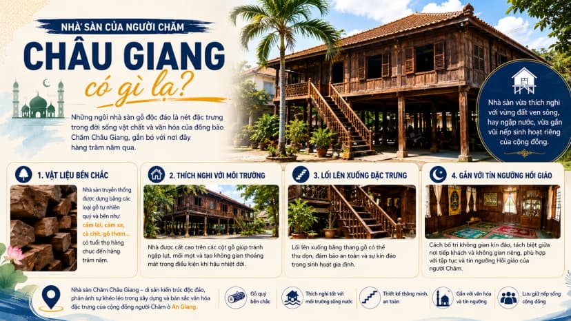 Nhà sàn trong khu dân cư Chăm Châu Giang, An Giang