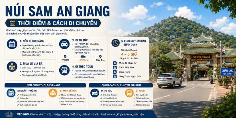 hướng dẫn thời điểm nên đi Núi Sam An Giang và cách di chuyển từ TP.HCM đến Châu Đốc