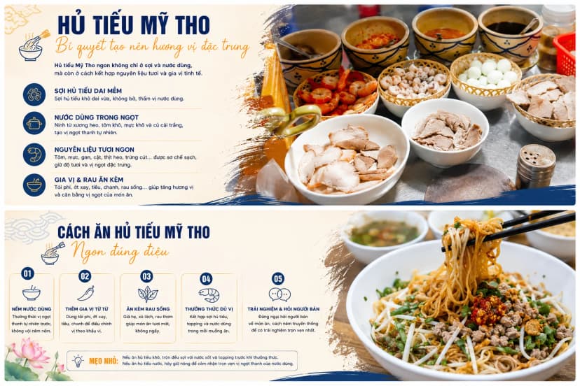 Tô hủ tiếu Mỹ Tho với tôm, thịt, trứng cút, hành lá và nước dùng trong