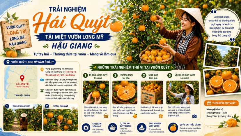 Trải nghiệm tham quan và hái quýt tại vườn Long Mỹ
