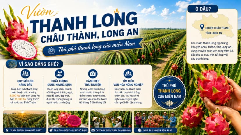Vườn thanh long Châu Thành Long An ở đâu, vì sao đáng ghé?