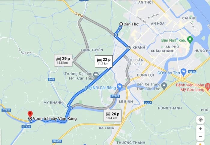 Đường đi đến vườn trái cây Vàm Xáng Cần Thơ