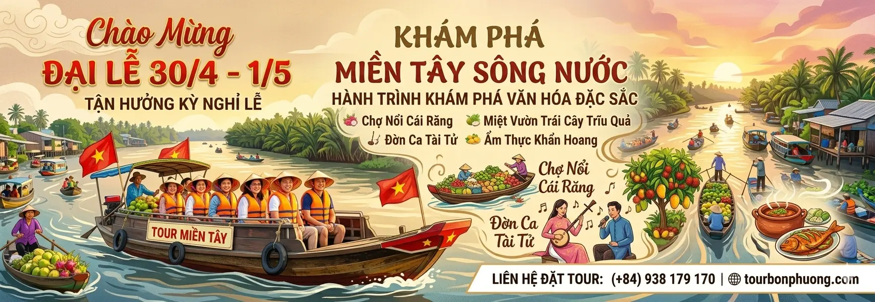 Lịch khởi hành tour Lễ 30/4 - 1/5: tour Miền Tây, Cần Thơ, Cà Mau, Châu Đốc từ TP.HCM